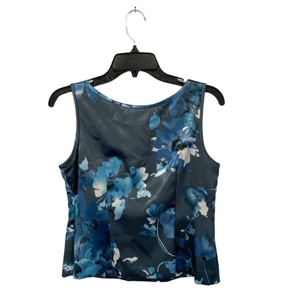 Alex Evenings | 2 pc Satin Blue Floral One Button Formal Tank & Blazer Combo SP - Picture 4 of 8